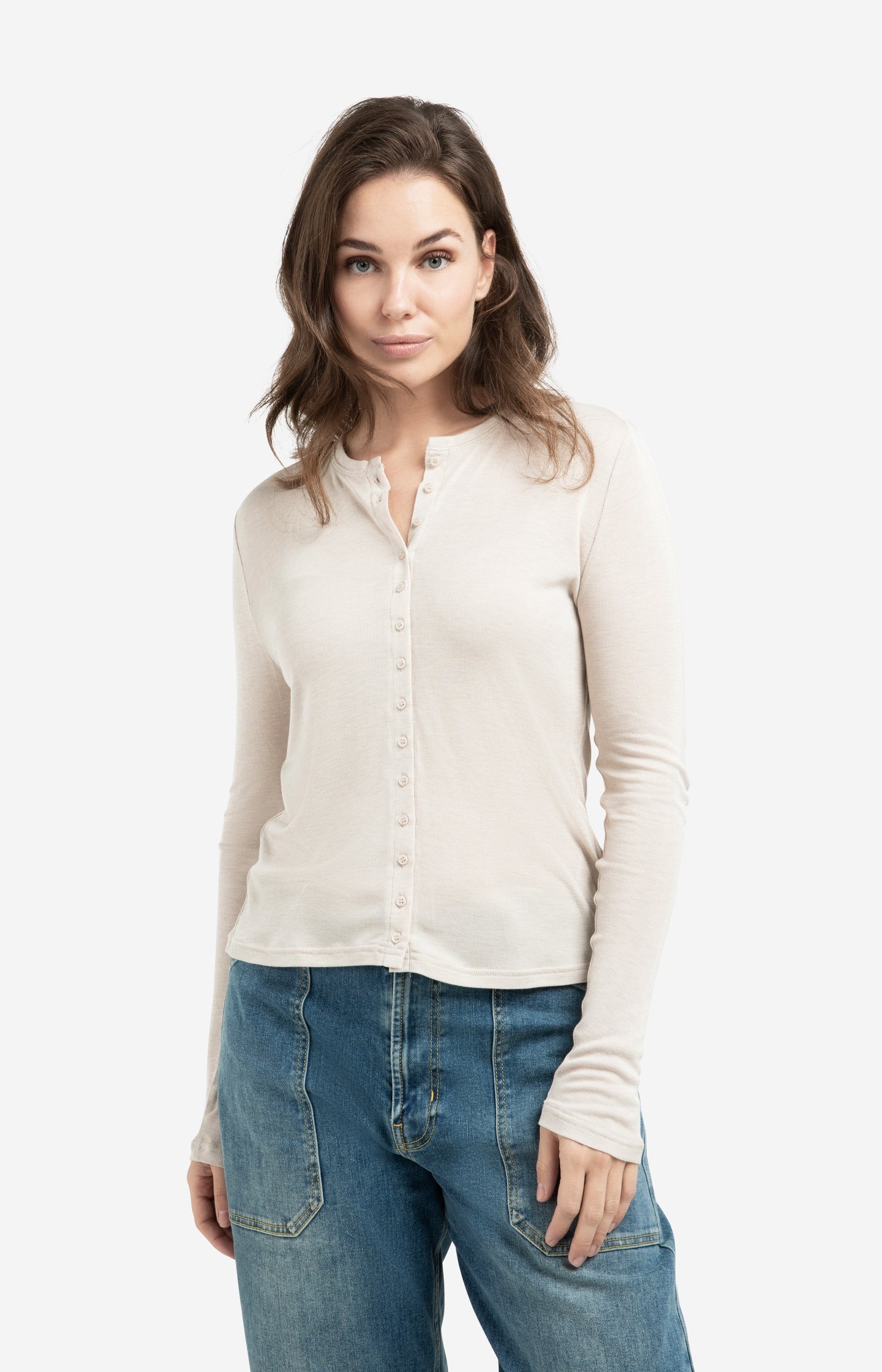 Jersey cardigan with long sleeves and fine buttons - Type: lookbook