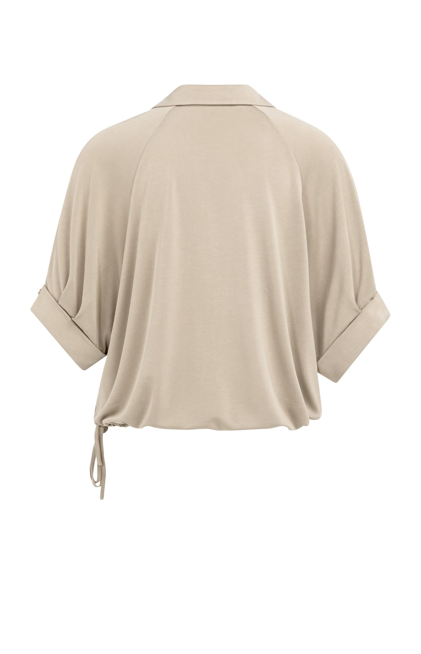 Jersey top with pleated sleeves