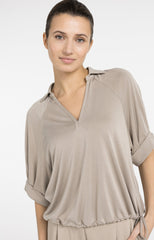Jersey top with pleated sleeves