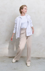 Jersey trousers with wide legs and contrasting waistband - Feather Grey