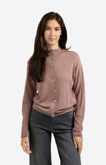 Knitted cardigan with high neckline and button closure