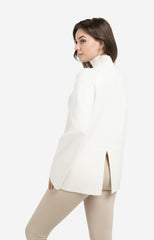 Knitted sweater with high neck and wide rib trims