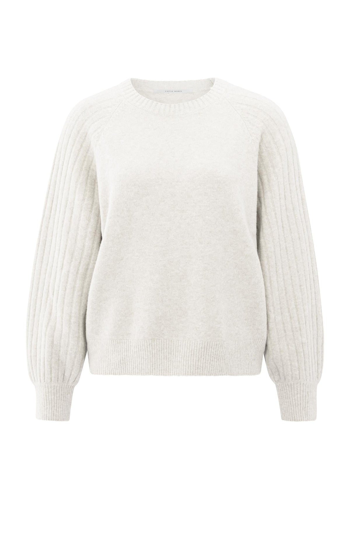Knitted sweater with ribbed sleeves and round neck - Type: product
