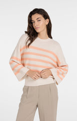 Knitted sweater with stripes and wide sleeves