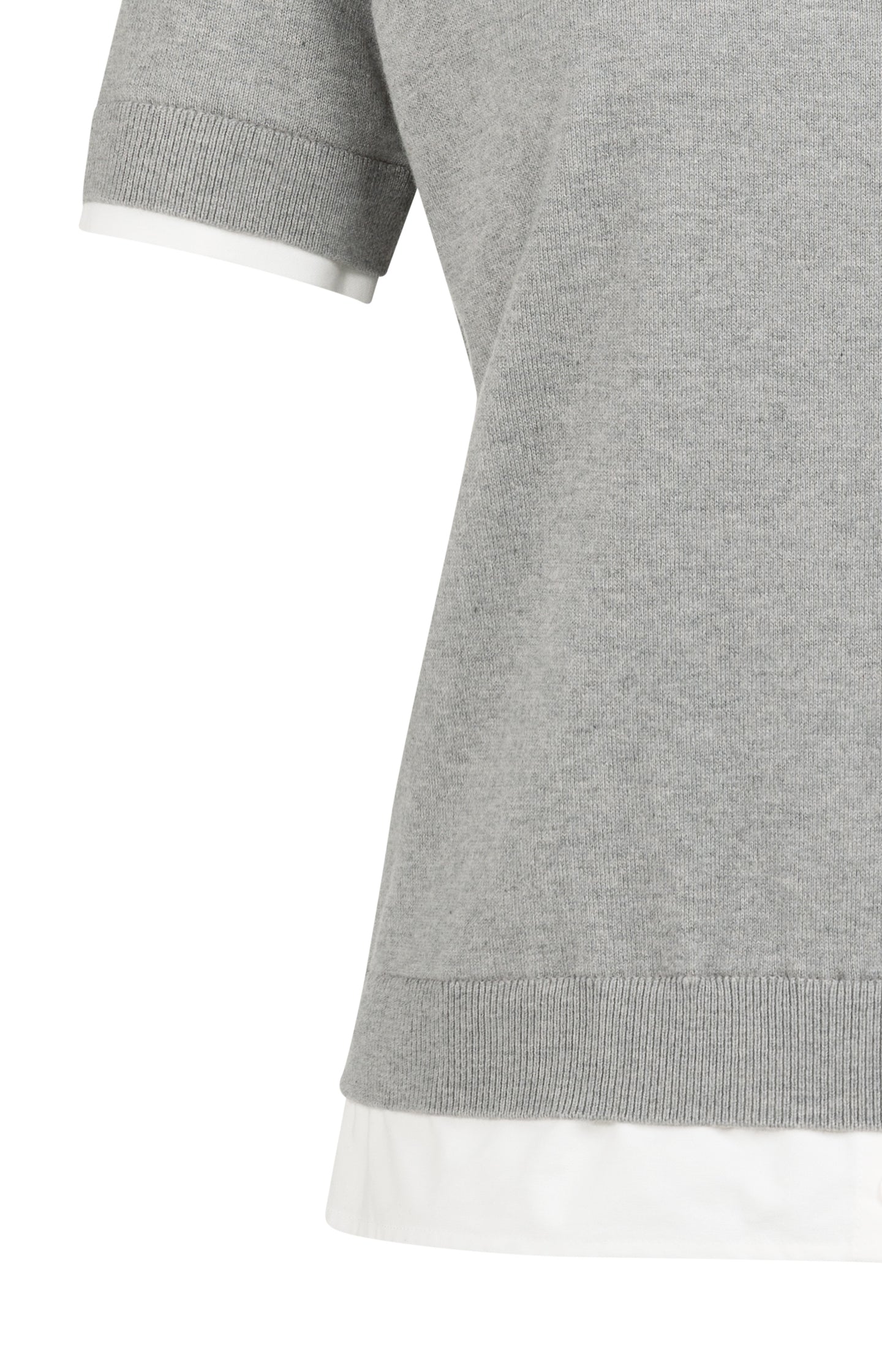 Knitted top with short sleeves and double blouse hem