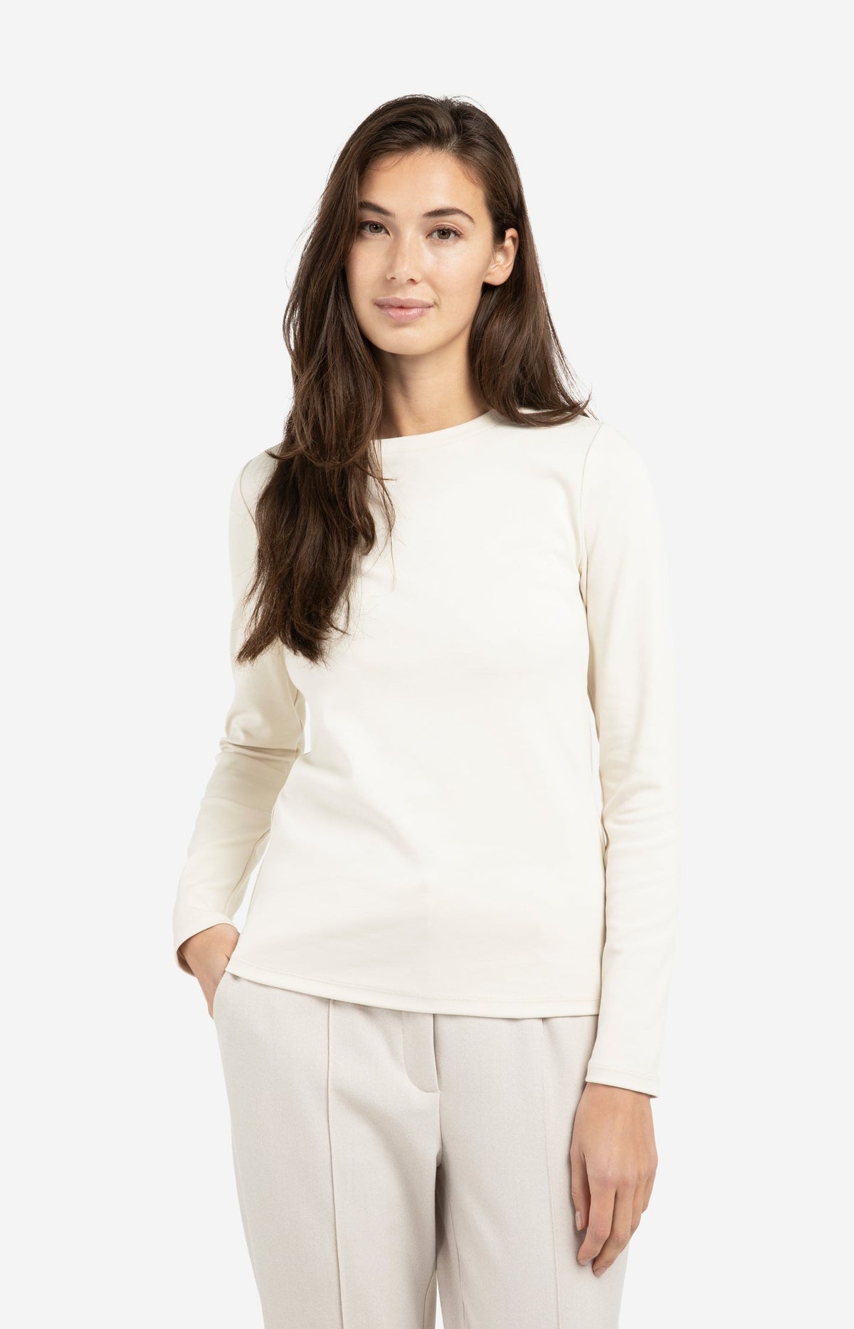 Long sleeve shirt in heavy cotton with round neckline
