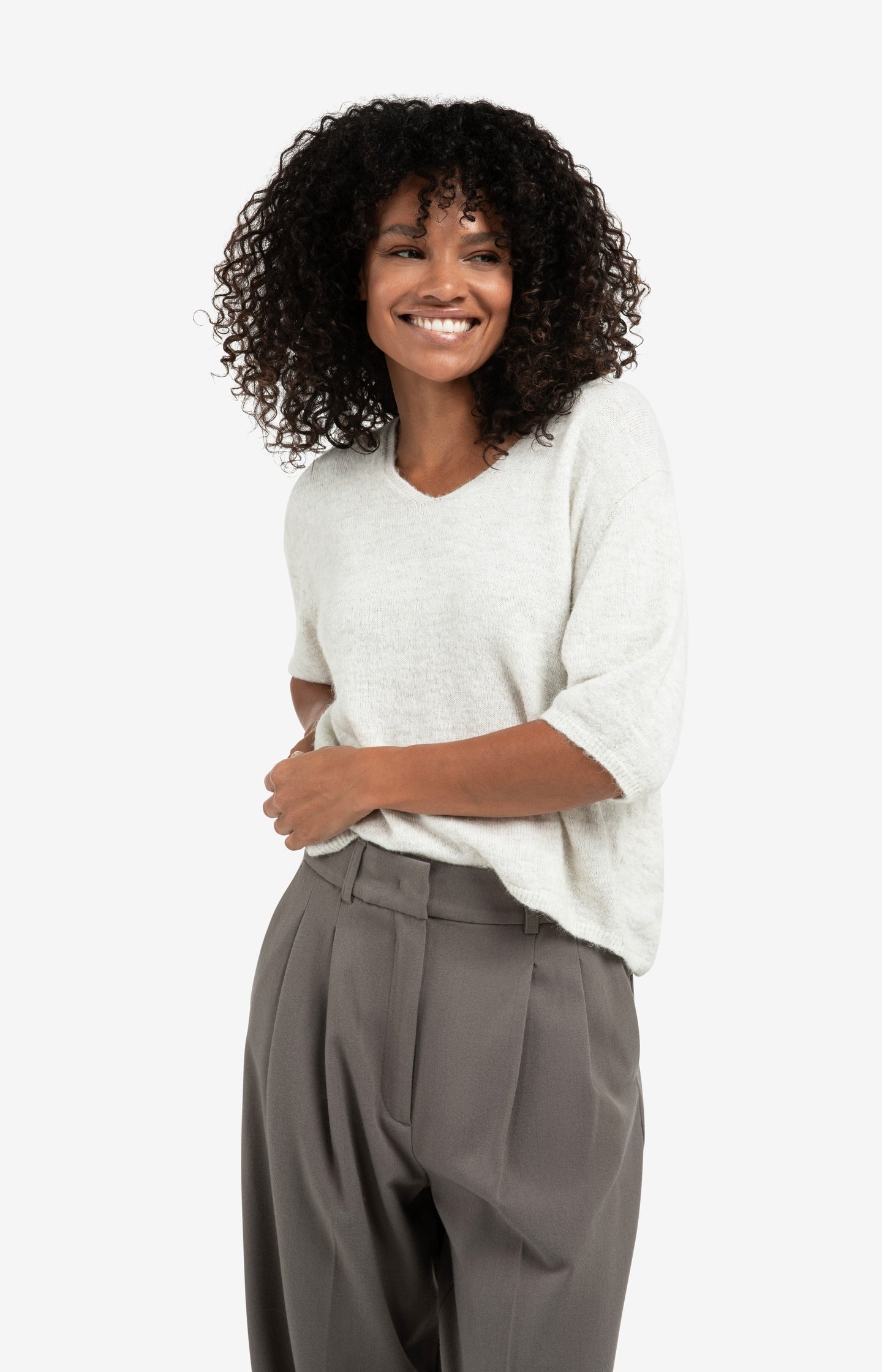 Melange knit with V-neck and button details