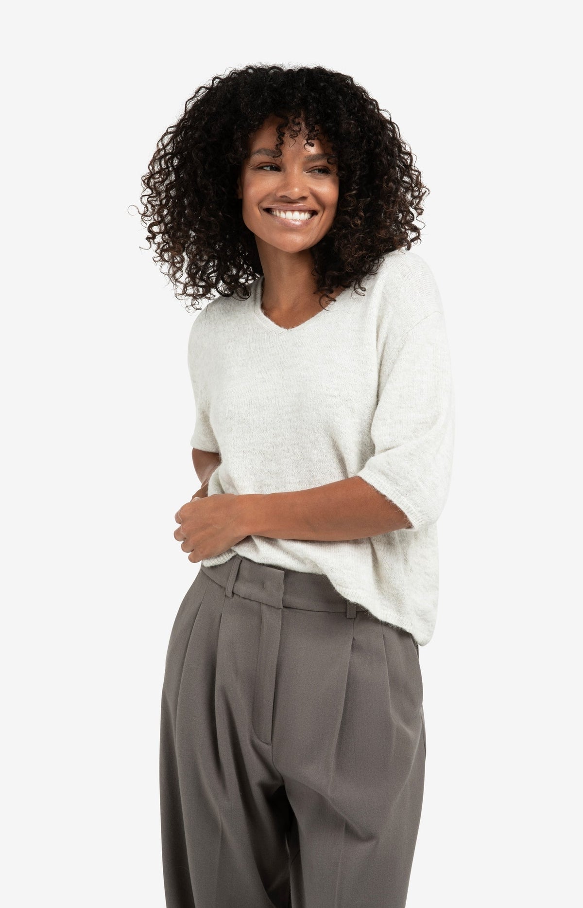 Melange knit with V-neck and button details