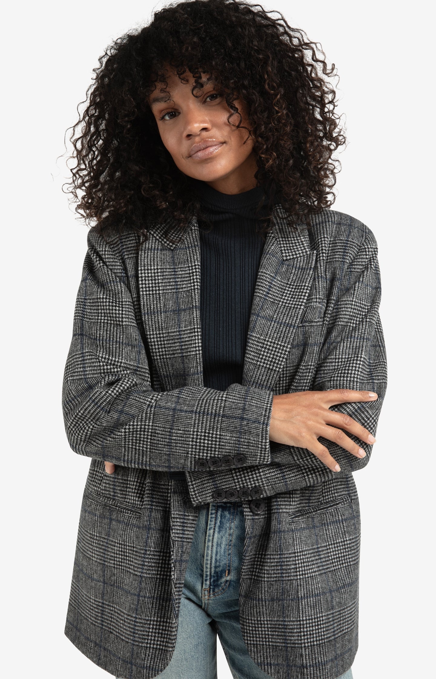Oversized checked blazer with button closure