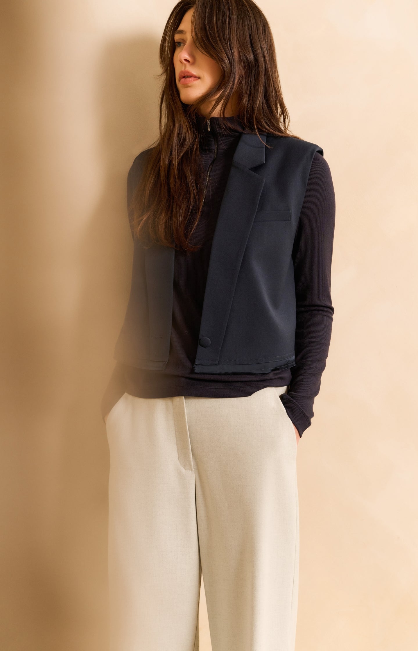 Ribbed long sleeve top with zip collar - Type: lookbook