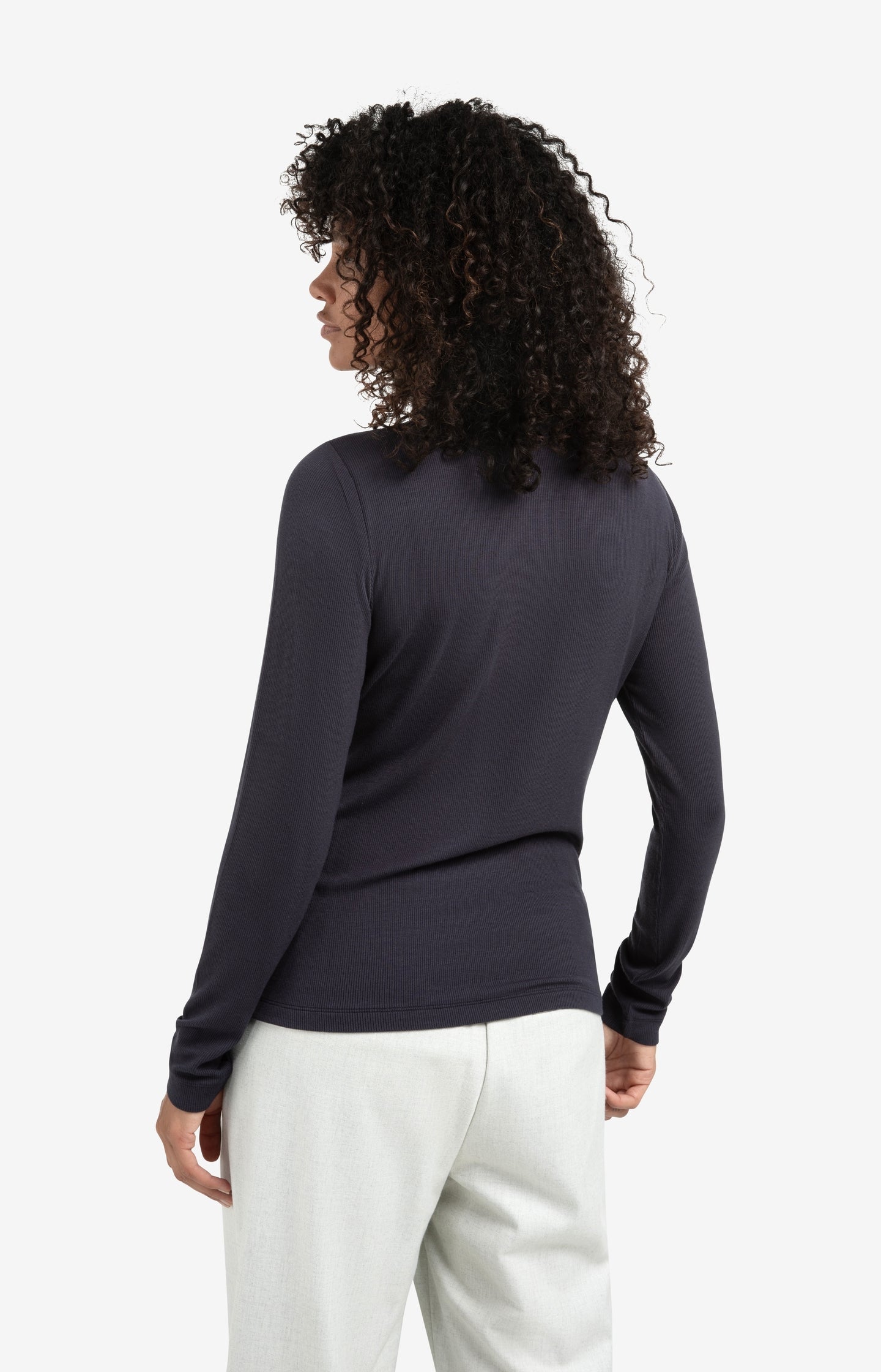 Ribbed long sleeve top with zip collar
