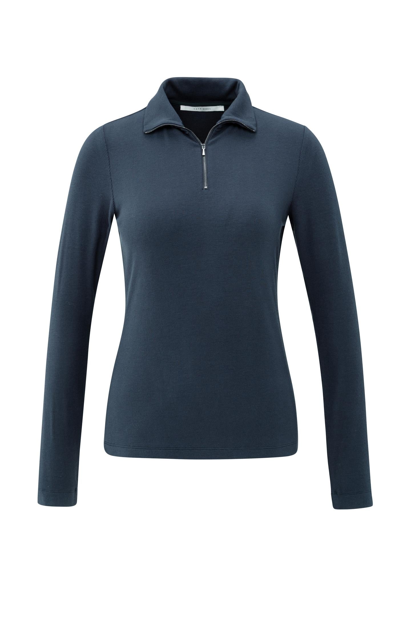 Ribbed long sleeve top with zip collar - Type: product