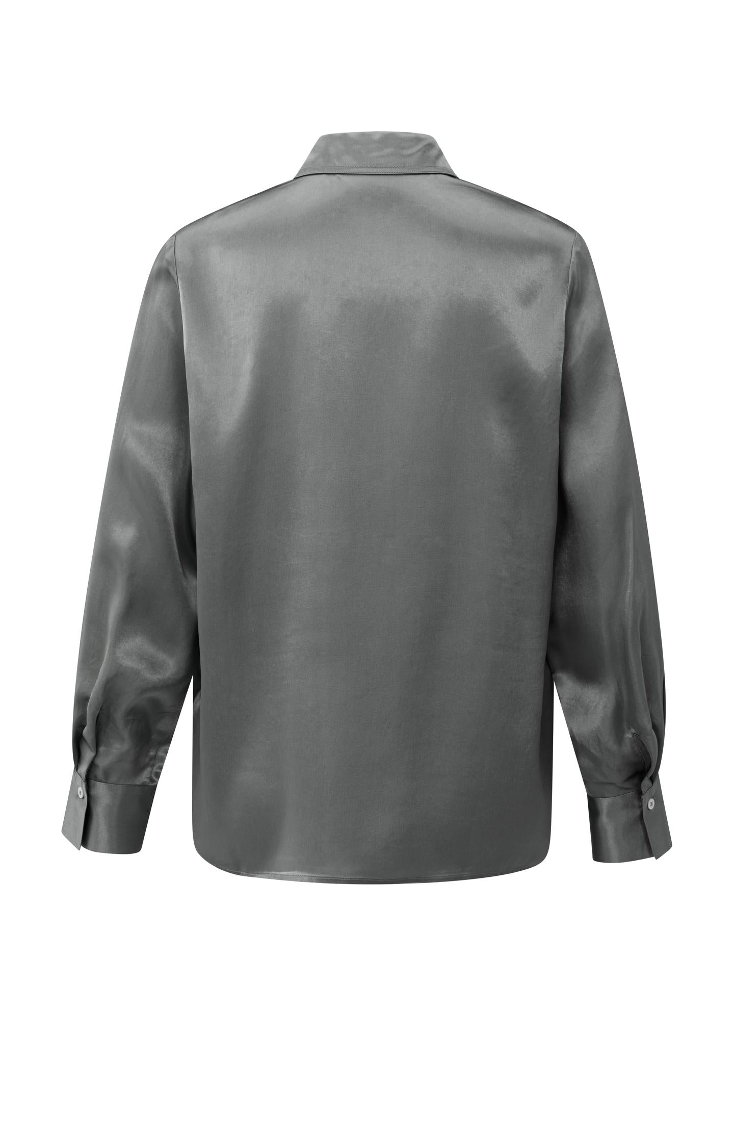 Satin blouse with classic collar and hidden closure
