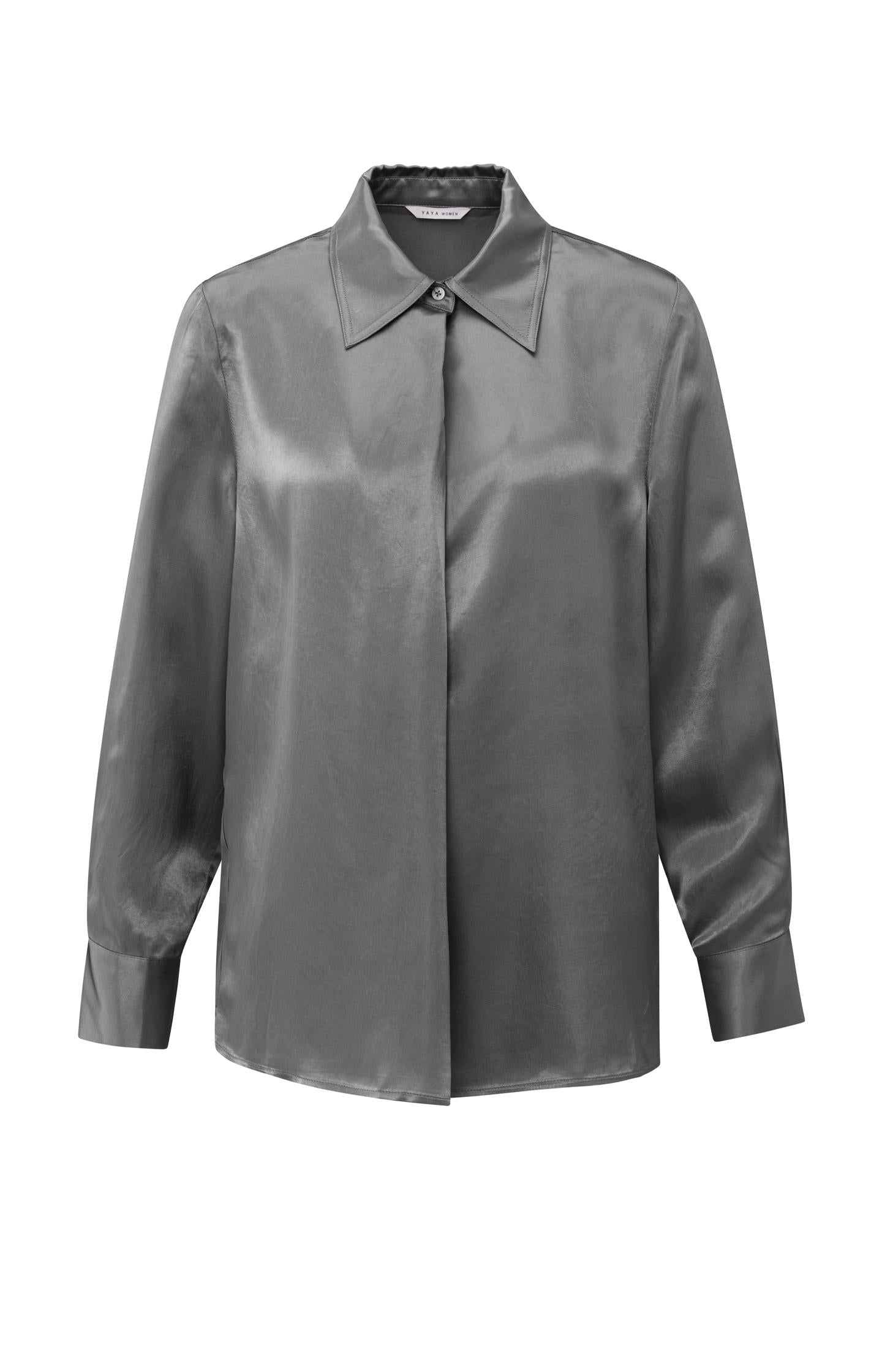 Satin blouse with classic collar and hidden closure - Type: product