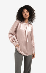 Satin blouse with classic collar and hidden closure