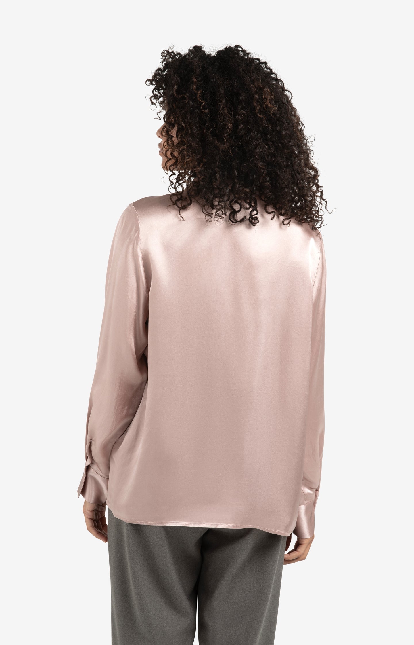 Satin blouse with classic collar and hidden closure