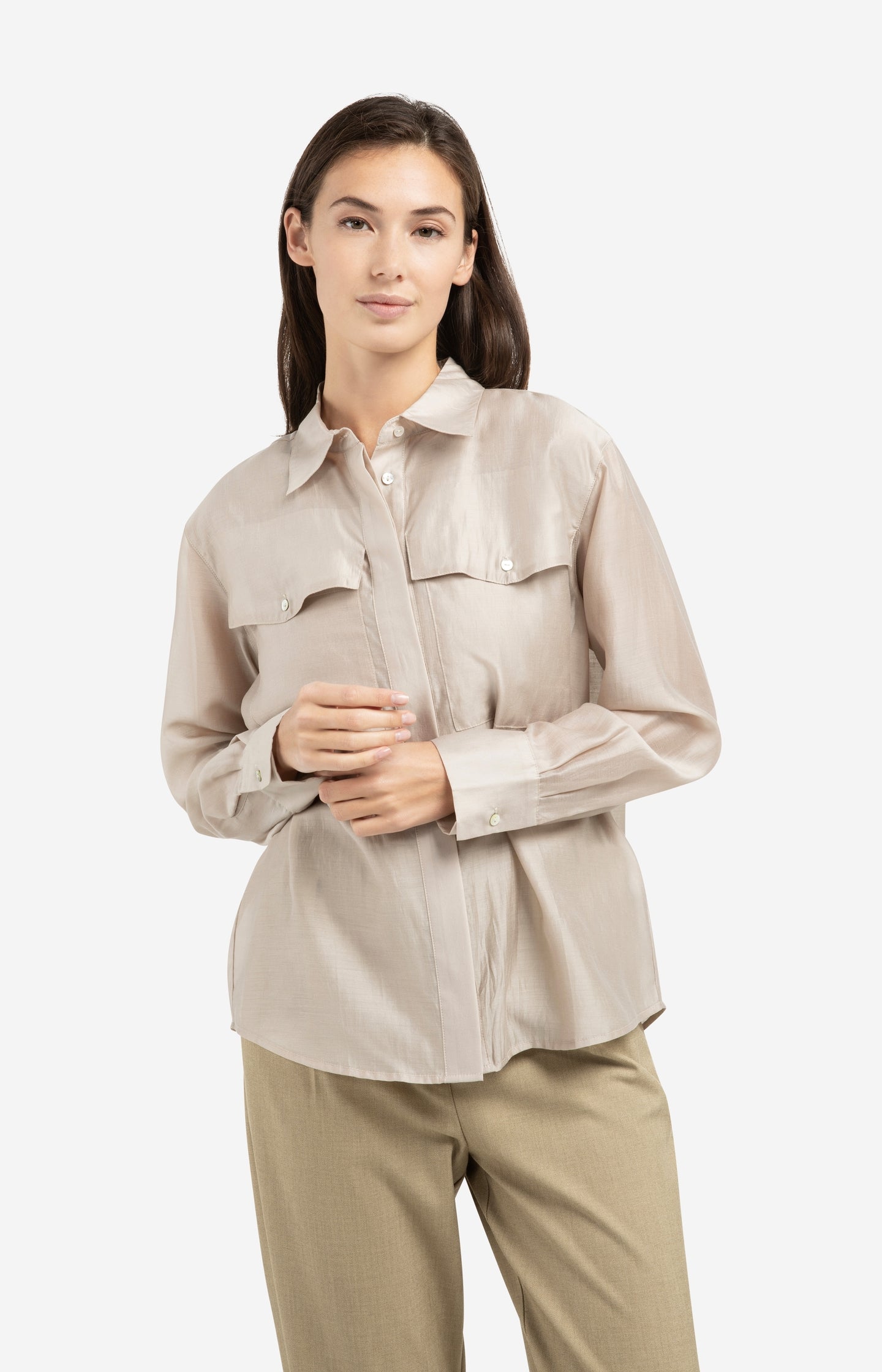 Sheer blouse with chest pockets - Type: lookbook