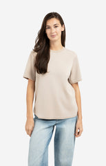 Short sleeve sweatshirt with ribbed knit neckline