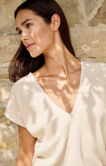 Short-sleeved sweater with double V-neck