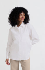 Striped blouse with chest pocket and cuff tape