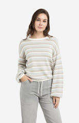 Striped sweater with drawstring hem