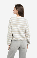 Striped sweater with drawstring hem