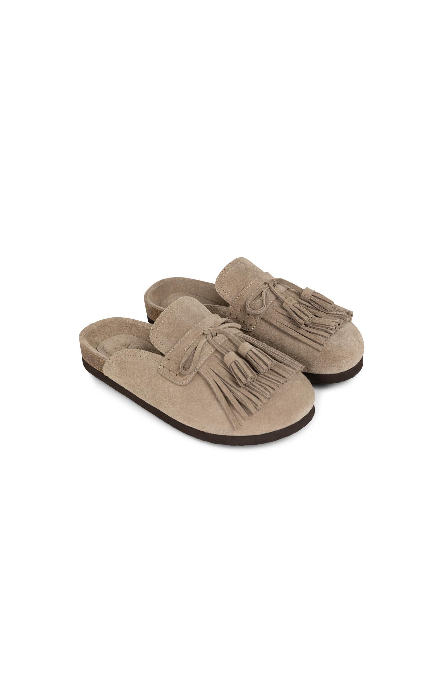 Suede mules with tassels