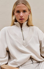 Sweater with half zipper and double collar
