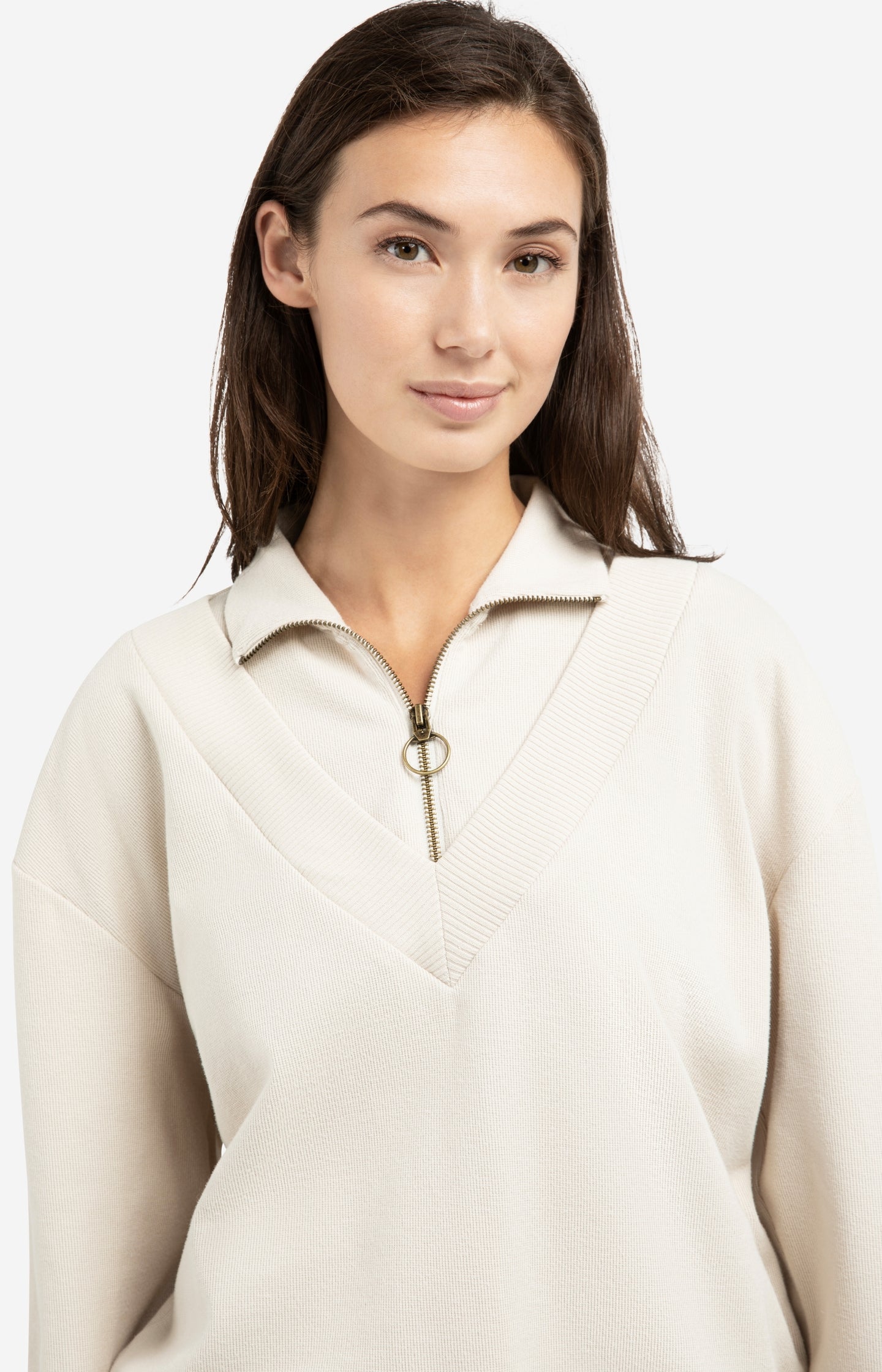 Sweater with half zipper and double collar