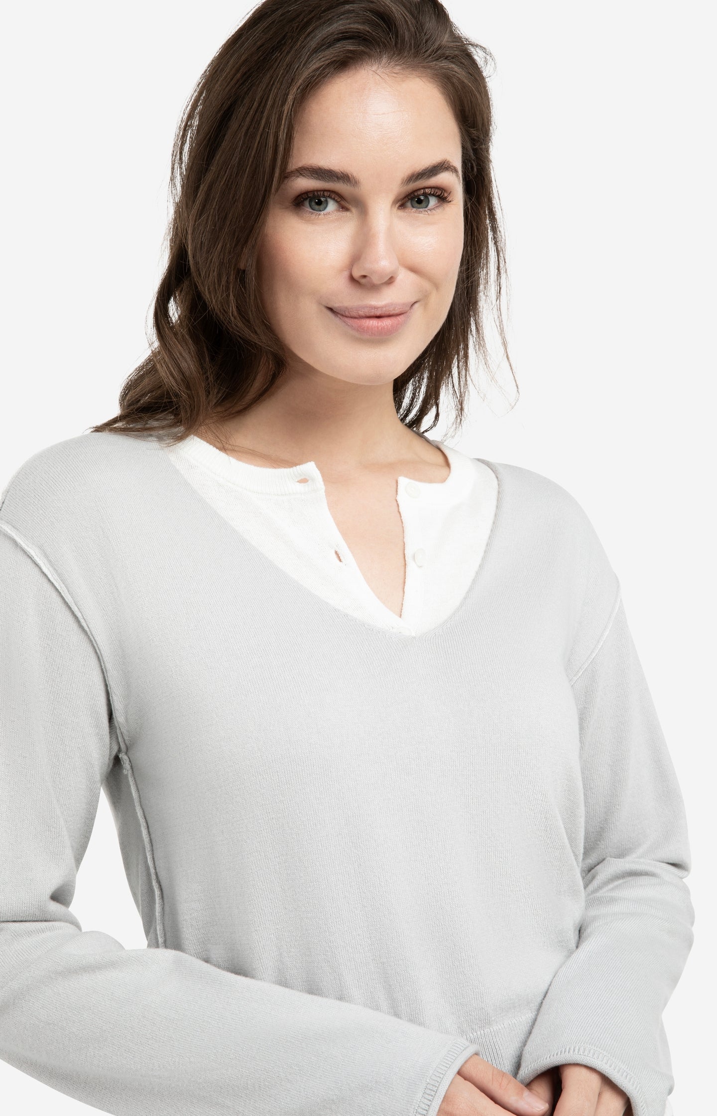 Sweater with layered look and contrast neckline