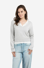 Sweater with layered look and contrast neckline