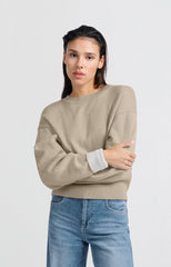Sweater with round neck and contrasting trim details - Feather Grey - Type: product