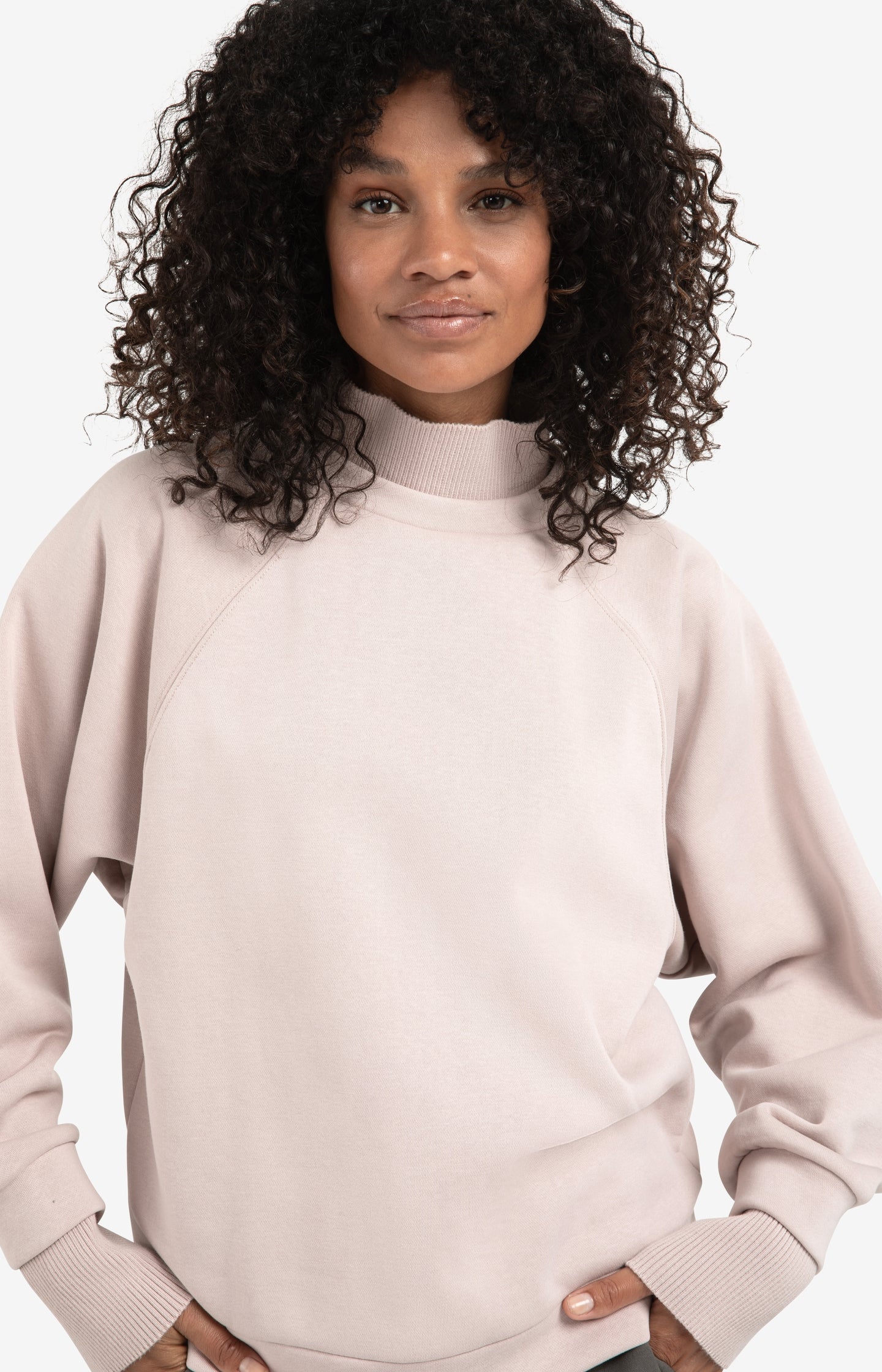 Sweatshirt with high ribbed collar and extended cuffs