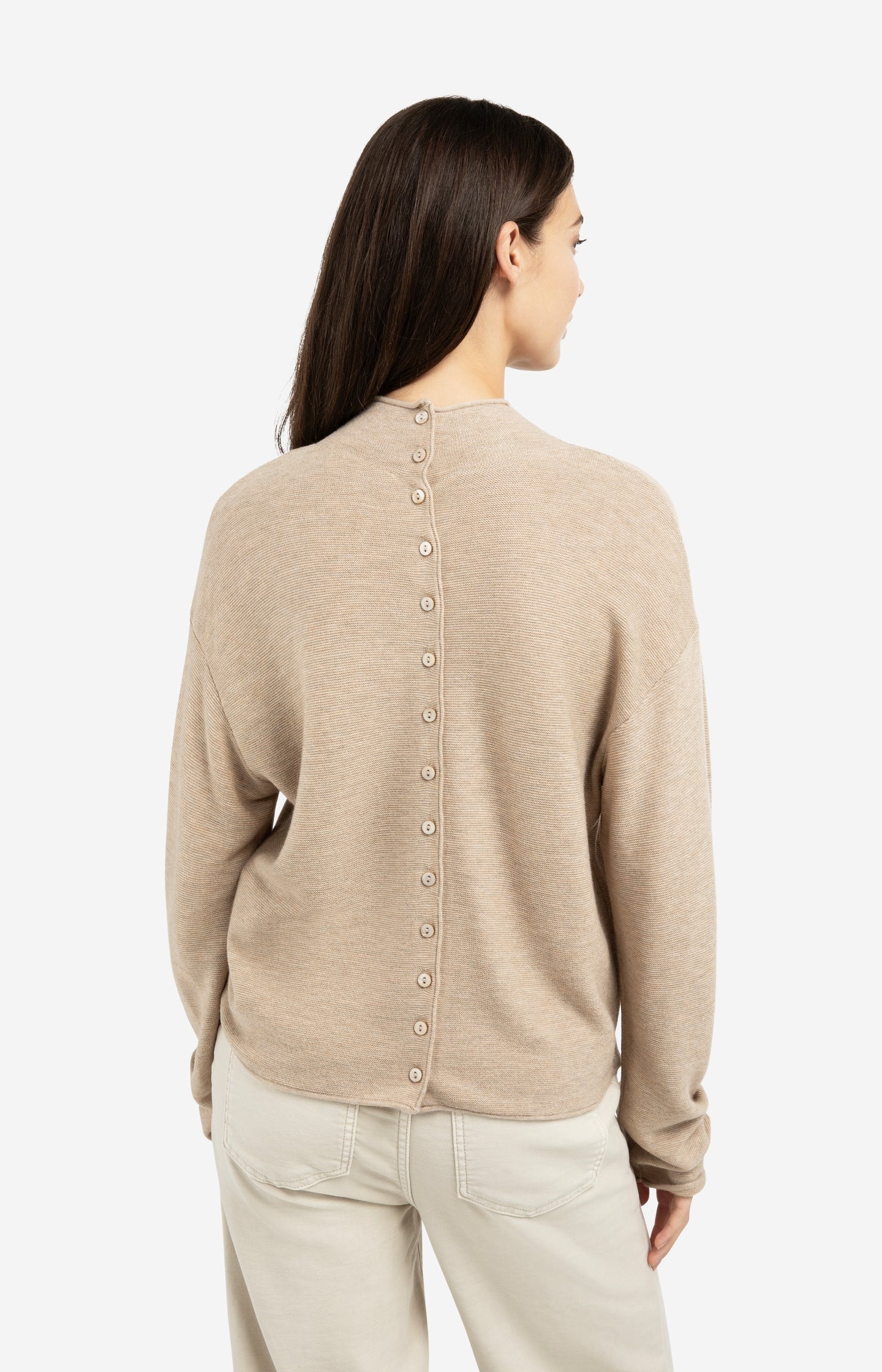 Textured knit sweater with buttoned back