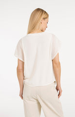 Top with sheer short sleeves and crew neck