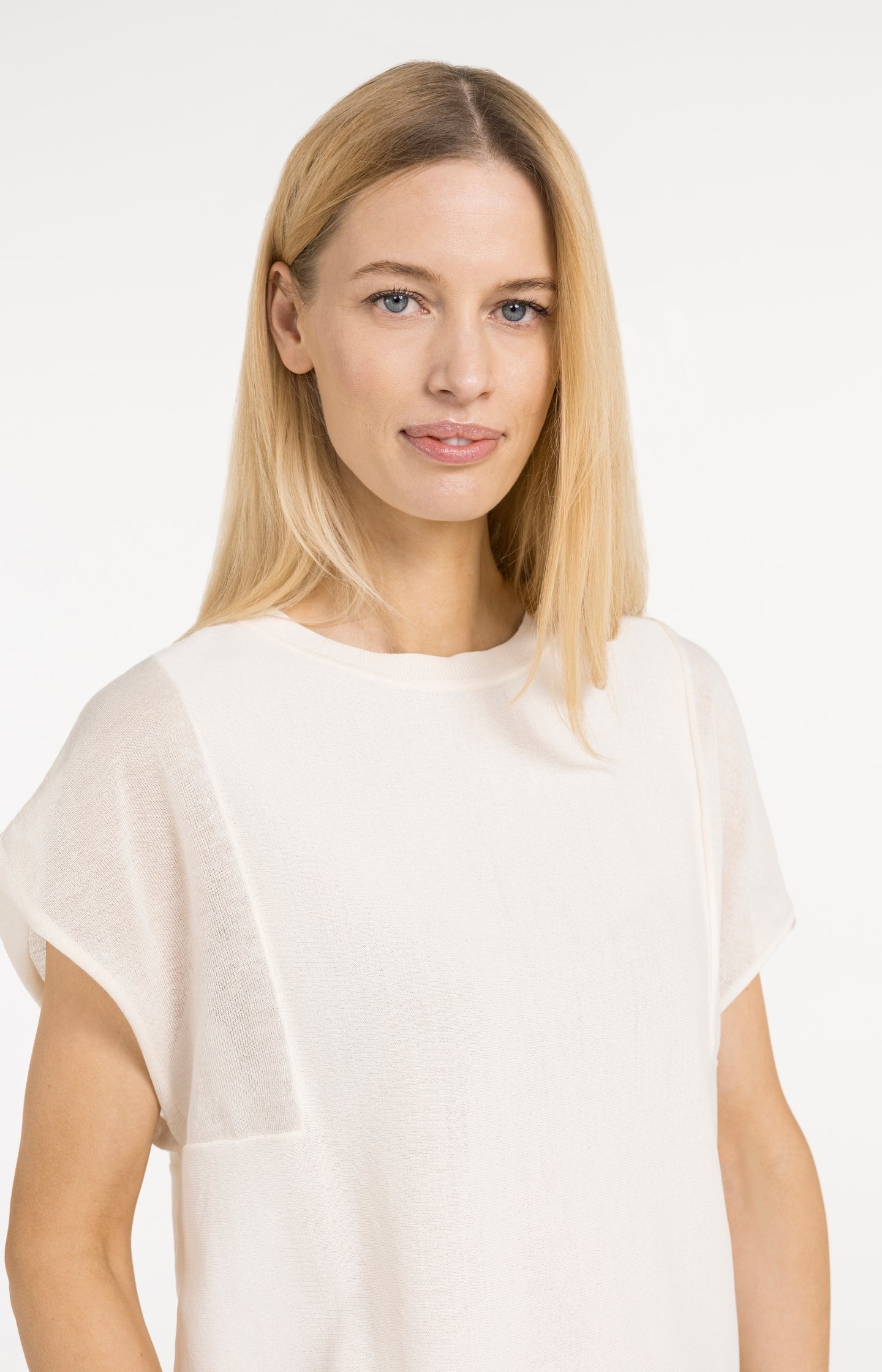 Top with sheer short sleeves and crew neck