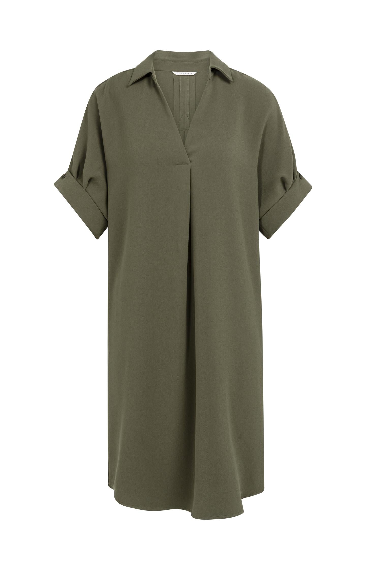 V-neck dress with pleated sleeves and loose fit - Type: product