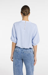 Woven T-shirt with balloon sleeves and zip